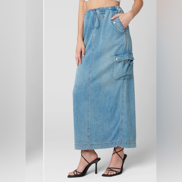 BLANKNYC BACKTRAIL MAXI DENIM CARGO SKIRT MEDIUM NEW WITH TAG - Picture 1 of 8